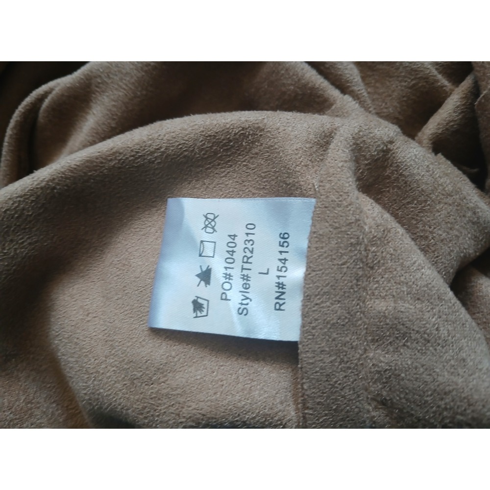 Mod Ref Tan Faux Suede Draped Asymmetrical Zip Front Jacket Womens Large - Picture 9 of 9